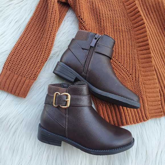 Girls Brown Faux Leather Ankle Boots - Picture 2 of 2